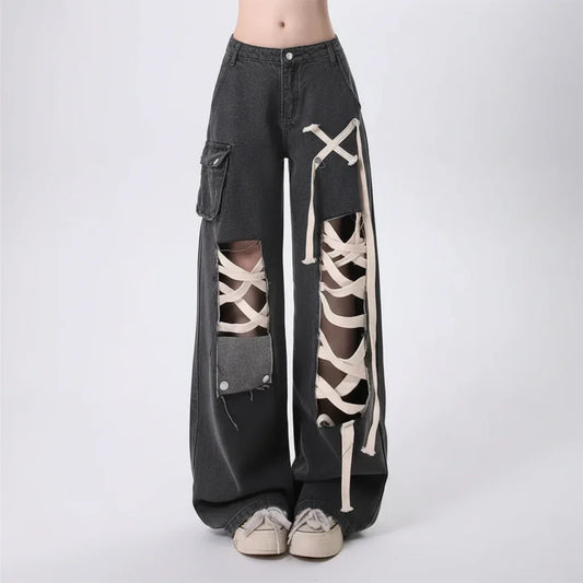 Women's Denim Baggy Pants - My Aura - myauragoth.com