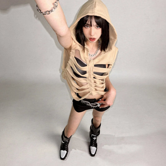 Skeleton Hooded Vest - My Aura - myauragoth.com