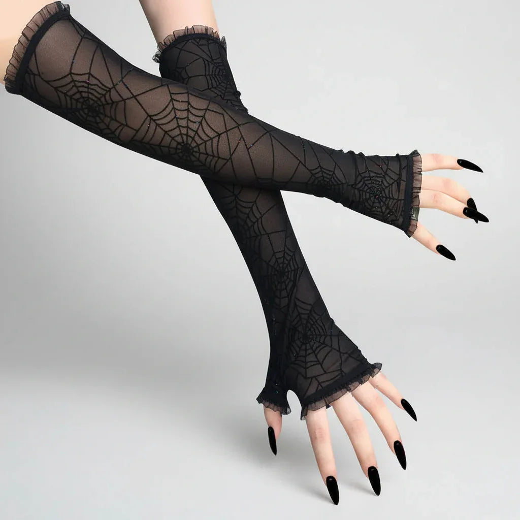 Long Spider Web Gloves - My Aura - myauragoth.com