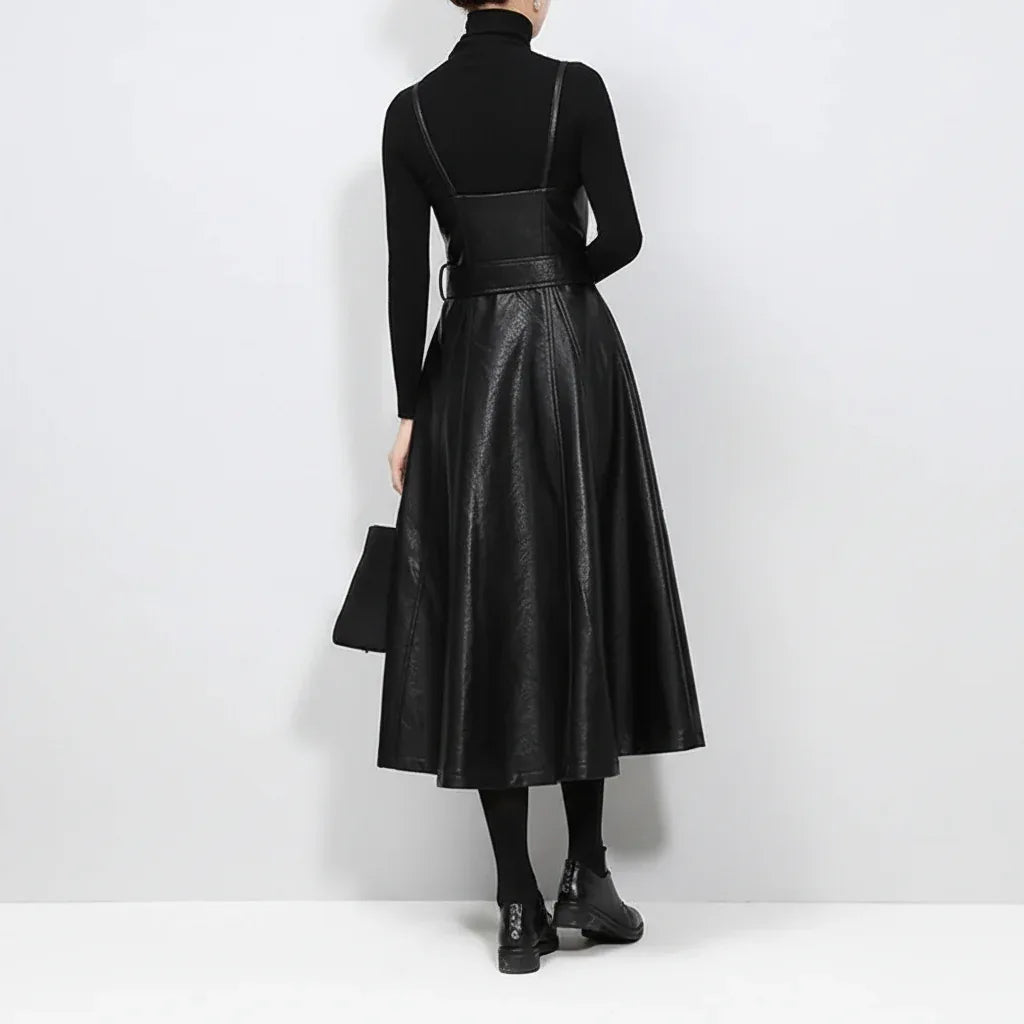 Women's Long Leather Dress Black - My Aura - myauragoth.com