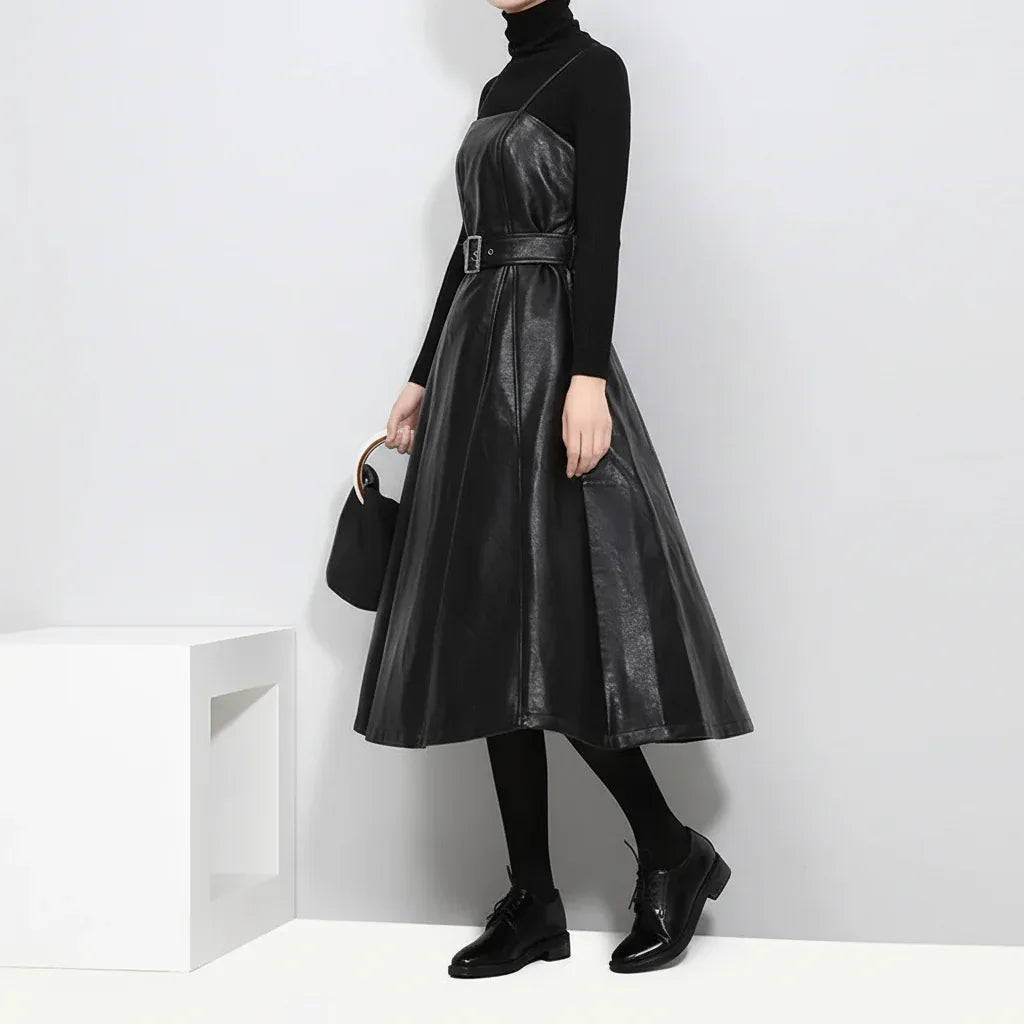 Women's Long Leather Dress Black - My Aura - myauragoth.com