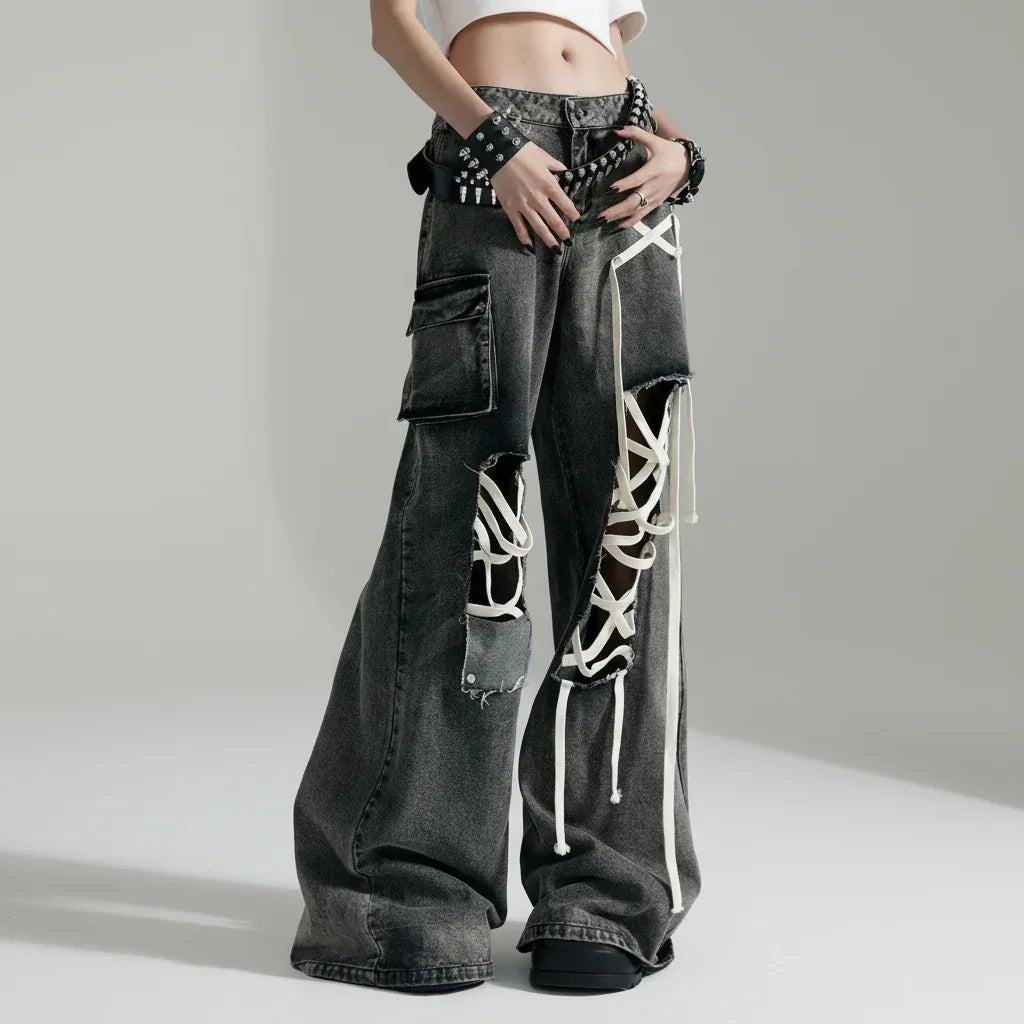 Women's Denim Baggy Pants - My Aura - myauragoth.com