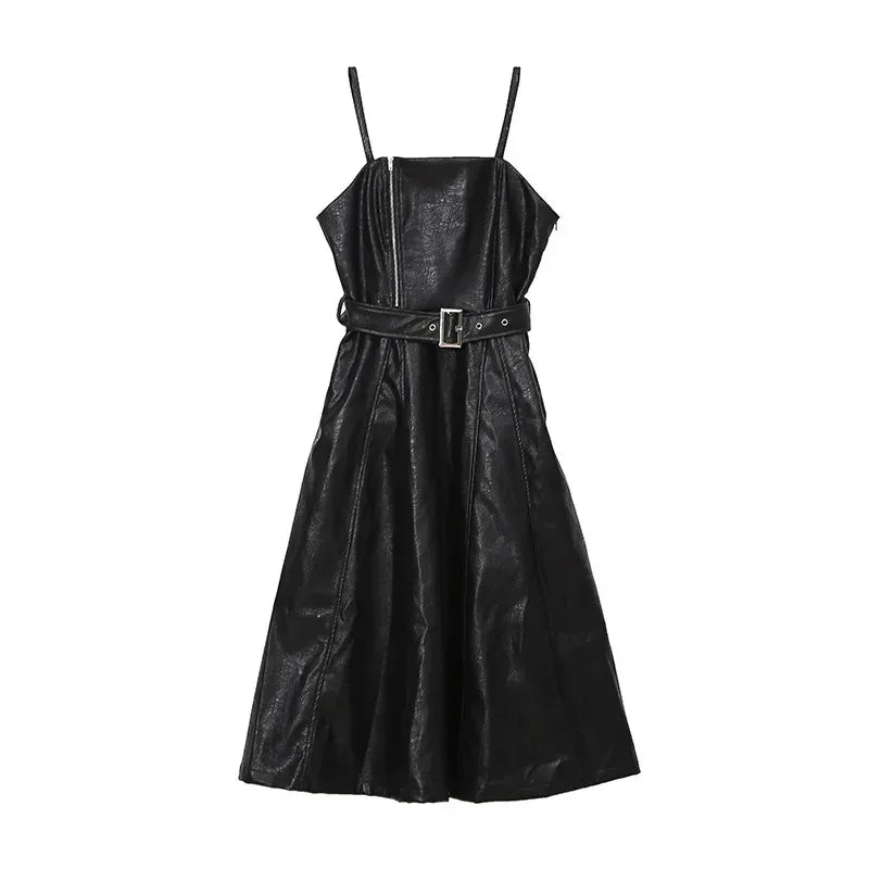 Women's Long Leather Dress Black - My Aura - myauragoth.com
