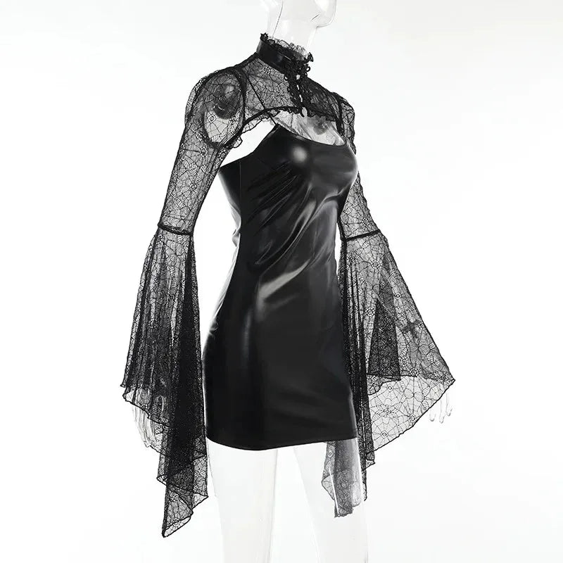 Gothic Two-piece Set Leather Dress - My Aura - myauragoth.com