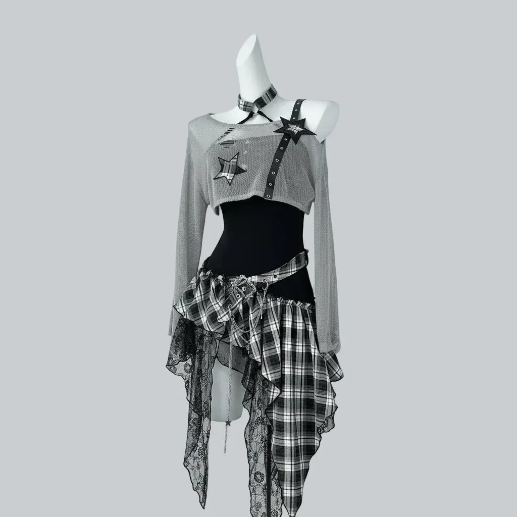 Two Pieces Set Strapless Red Dress - My Aura - myauragoth.com