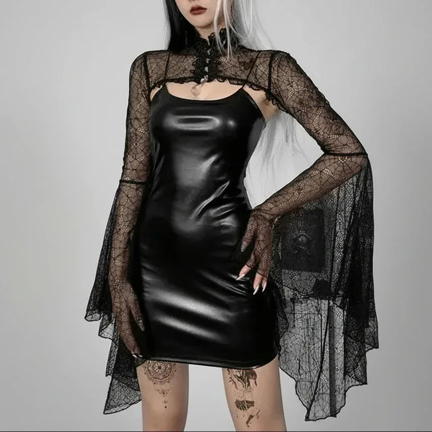 Gothic Two-piece Set Leather Dress - My Aura - myauragoth.com