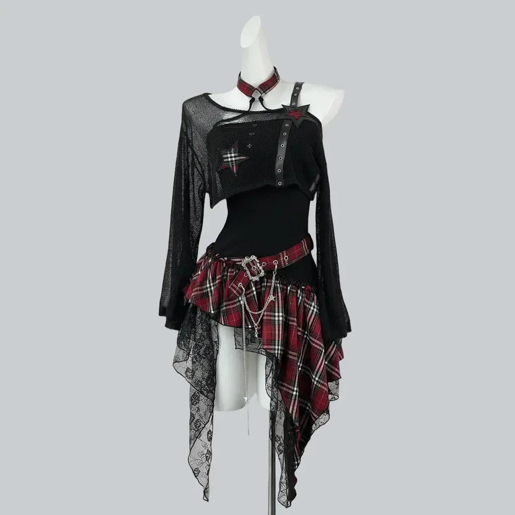 Two Pieces Set Strapless Red Dress - My Aura - myauragoth.com