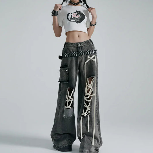 Women's Denim Baggy Pants - My Aura - myauragoth.com
