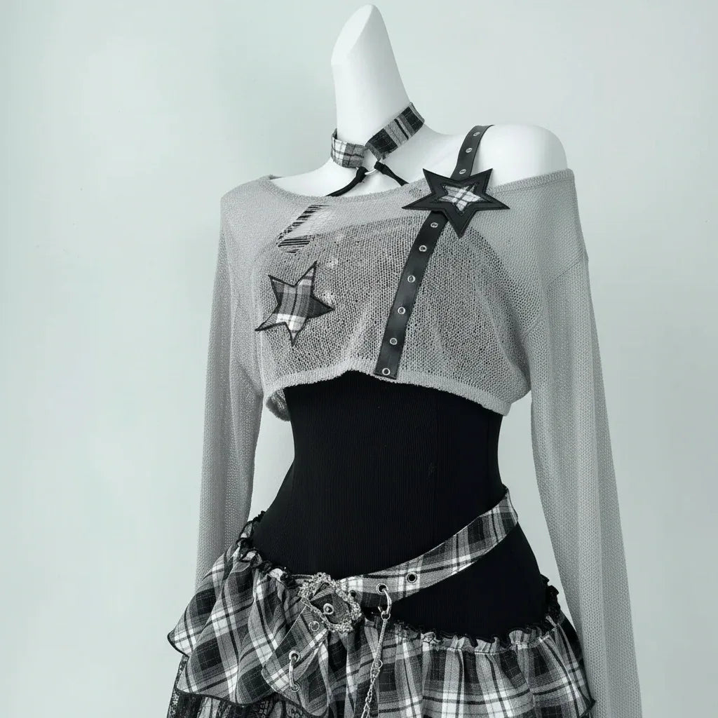 Two Pieces Set Strapless Red Dress - My Aura - myauragoth.com