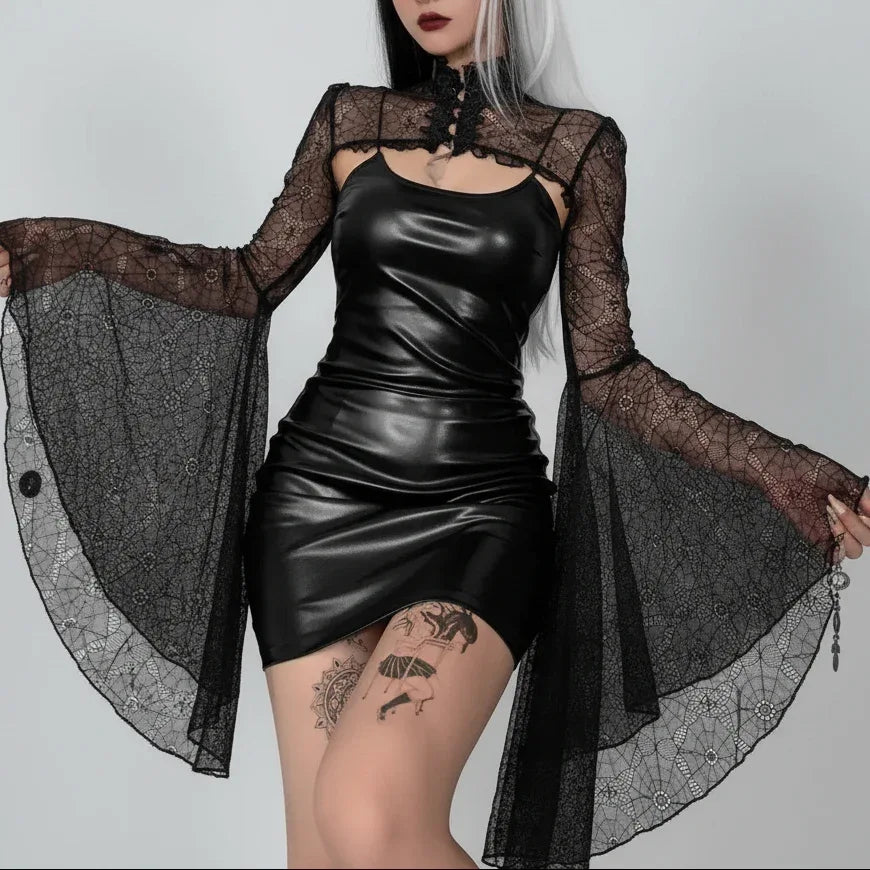 Gothic Two-piece Set Leather Dress - My Aura - myauragoth.com