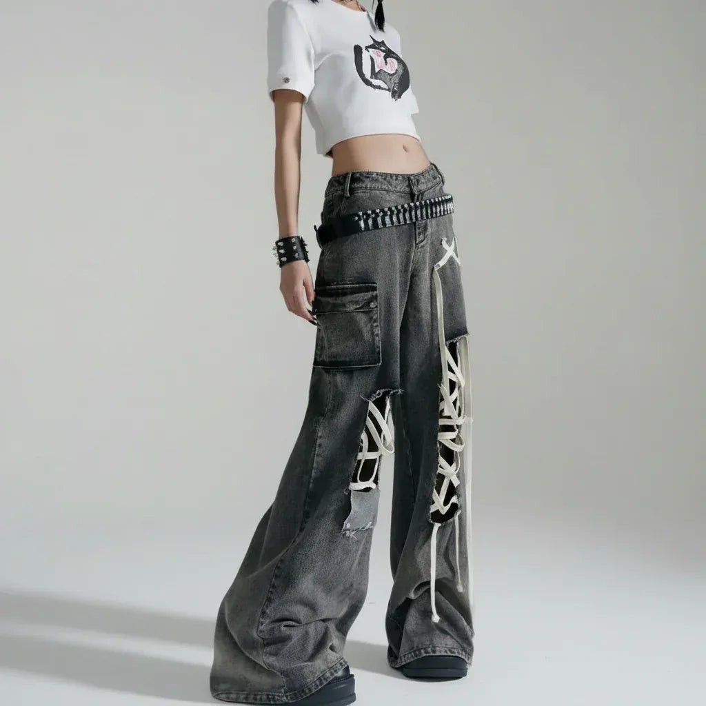 Women's Denim Baggy Pants - My Aura - myauragoth.com