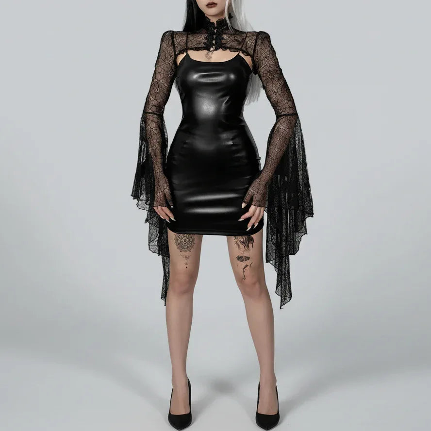 Gothic Two-piece Set Leather Dress - My Aura - myauragoth.com