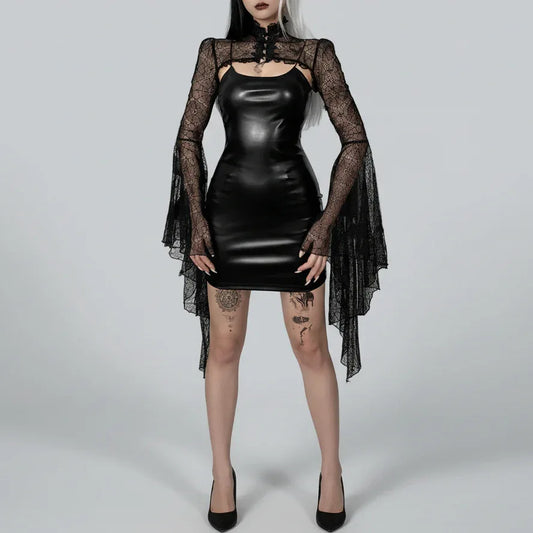 Gothic Two-piece Set Leather Dress - My Aura - myauragoth.com
