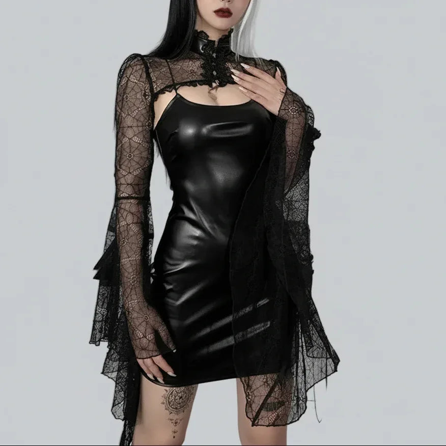 Gothic Two-piece Set Leather Dress - My Aura - myauragoth.com