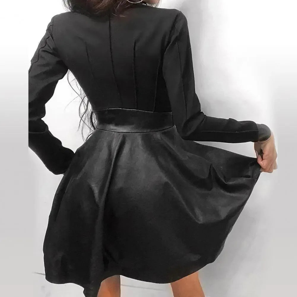 Women's Leather Neck A-line Dress - My Aura - myauragoth.com