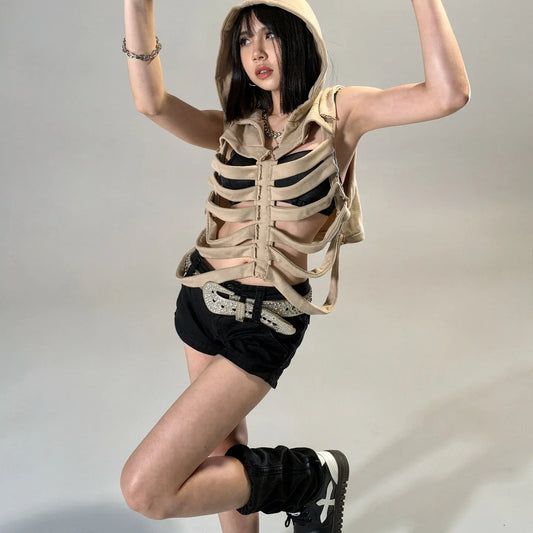 Skeleton Hooded Vest - My Aura - myauragoth.com