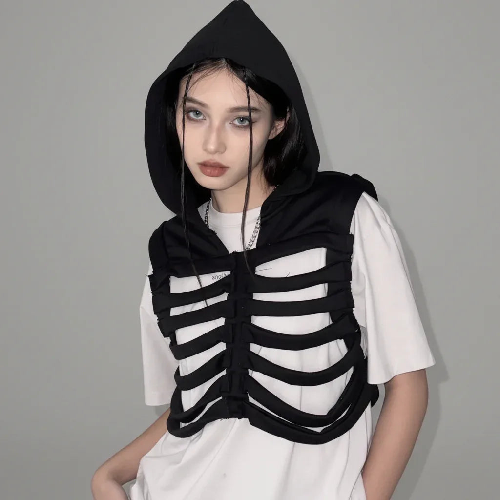 Skeleton Hooded Vest - My Aura - myauragoth.com