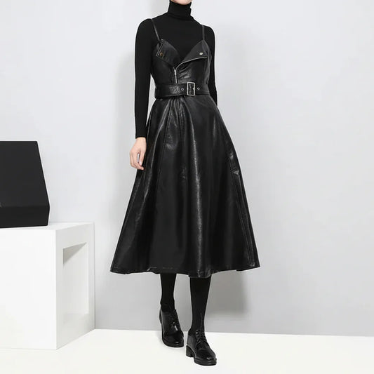 Women's Long Leather Dress Black - My Aura - myauragoth.com